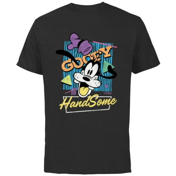 Disney Goofy HandSome Retro ‘90s Vintage Style Distressed - Short Sleeve Cotton T-Shirt for Adults - Customized-Black