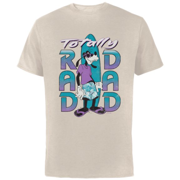 Disney Goofy Totally Rad Dad Father’s Day Surfing Distressed - Short Sleeve Cotton T-Shirt for Adults - Customized-Natural