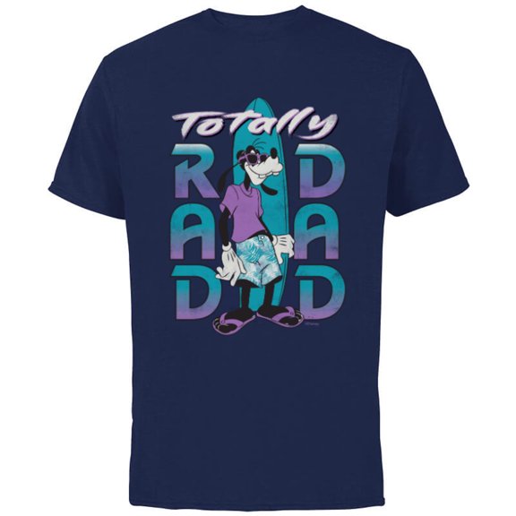 Disney Goofy Totally Rad Dad Father’s Day Surfing Distressed - Short Sleeve Cotton T-Shirt for Adults - Customized-Navy