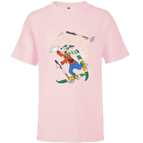 Disney Goofy Winter Sports Skiing Retro Ski You Later - Short Sleeve T-Shirt for Kids - Customized-Soft Pink