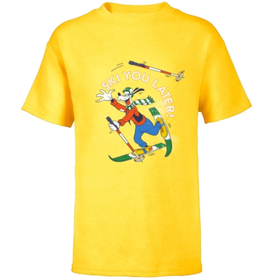 Disney Goofy Winter Sports Skiing Retro Ski You Later - Short Sleeve T-Shirt for Kids - Customized-Yellow
