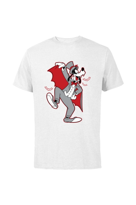 Goofy in Dracula Costume Halloween - Short Sleeve Cotton T-Shirt for Adults - Customized-White