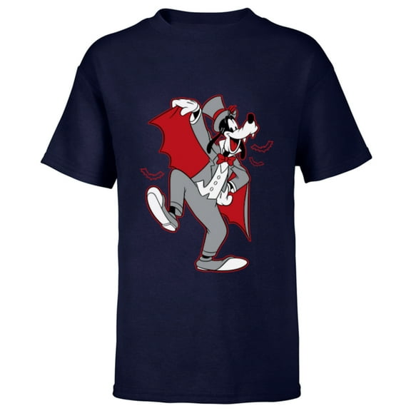 Disney Goofy in Dracula Costume Halloween - Short Sleeve T-Shirt for Kids - Customized-Navy
