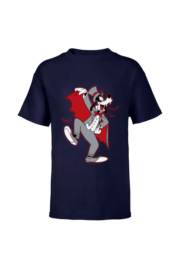 Goofy in Dracula Costume Halloween - Short Sleeve T-Shirt for Kids - Customized-Navy