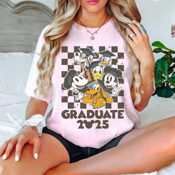 Disney Graduate T-Shirt, Mickey & Friends Graduate 2025 Shirt, Disney Grad Family Matching Tee, Disney Family Squad Graduation,Light Pink color,size M
