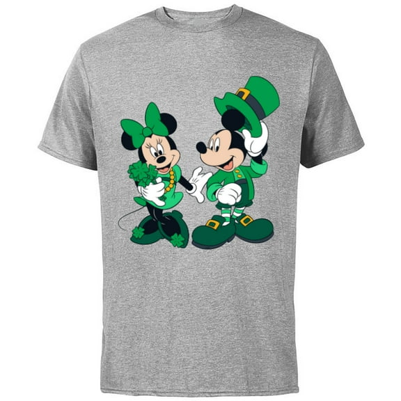 Disney Green Leprechaun Mickey & Minnie St. Patrick's Day - Short Sleeve Cotton T-Shirt for Adults - Customized-Athletic Heather