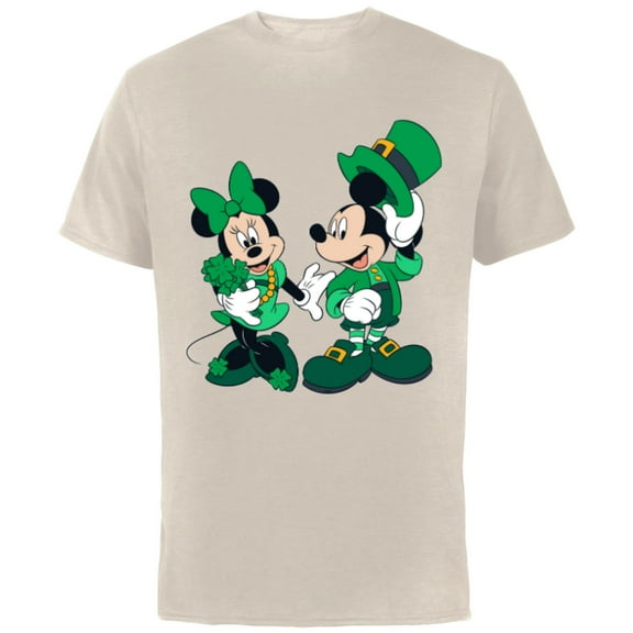 Disney Green Leprechaun Mickey & Minnie St. Patrick's Day - Short Sleeve Cotton T-Shirt for Adults - Customized-Natural