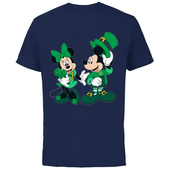 Disney Green Leprechaun Mickey & Minnie St. Patrick's Day - Short Sleeve Cotton T-Shirt for Adults - Customized-Navy