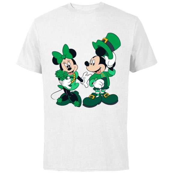 Disney Green Leprechaun Mickey & Minnie St. Patrick's Day - Short Sleeve Cotton T-Shirt for Adults - Customized-White