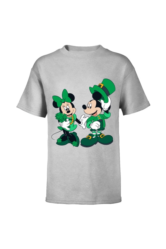 Green Leprechaun Mickey & Minnie St. Patrick's Day - Short Sleeve T-Shirt for Kids - Customized-Athletic Heather