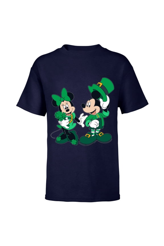 Green Leprechaun Mickey & Minnie St. Patrick's Day - Short Sleeve T-Shirt for Kids - Customized-Navy