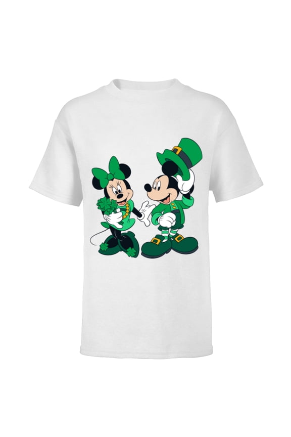 Green Leprechaun Mickey & Minnie St. Patrick's Day - Short Sleeve T-Shirt for Kids - Customized-White