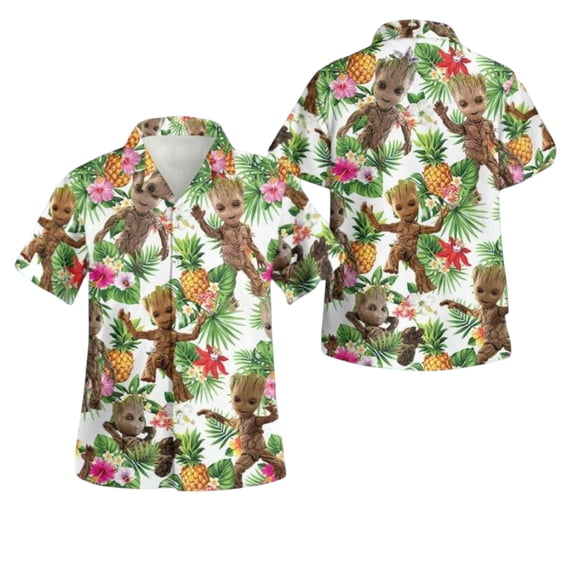 Disney Groot Flower Hawaiian Shirt, Baby Groot Shirt, Disneyland Family Vacation Shirt, Guardians Of The Galaxy Shirt, I Am Groot Shirt