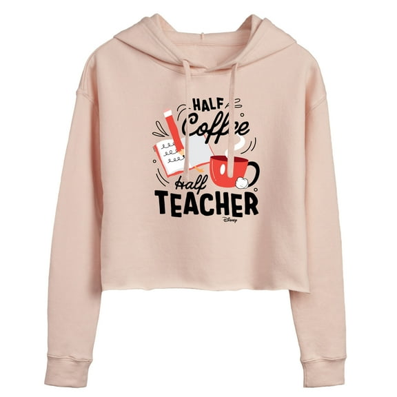 Disney - Half Coffee Half Teacher - Juniors Cropped Pullover Hoodie