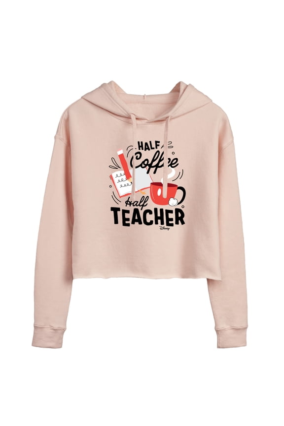 - Half Coffee Half Teacher - Juniors Cropped Pullover Hoodie