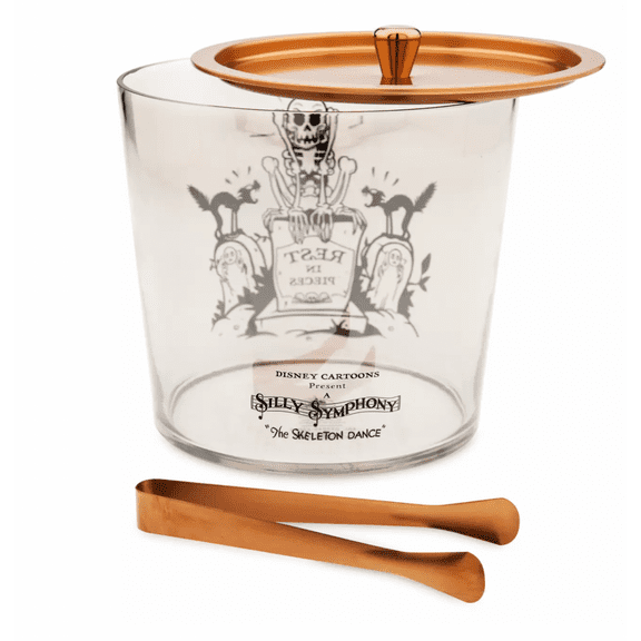 Disney Halloween Mickey The Skeleton Dance Ice Bucket with Tongs and Lid New