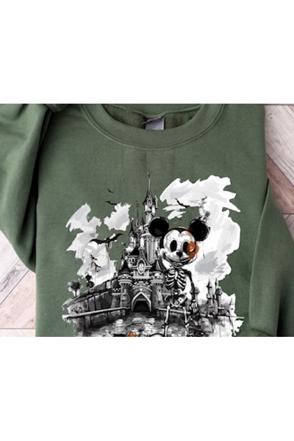 Disney Halloween, Spooky Mickey Skeleton Halloween Shirts, Halloween Sweater, Mickey Skeleton Shirts, Disney Halloween Shirts, Millitary Green Sweatshirt
