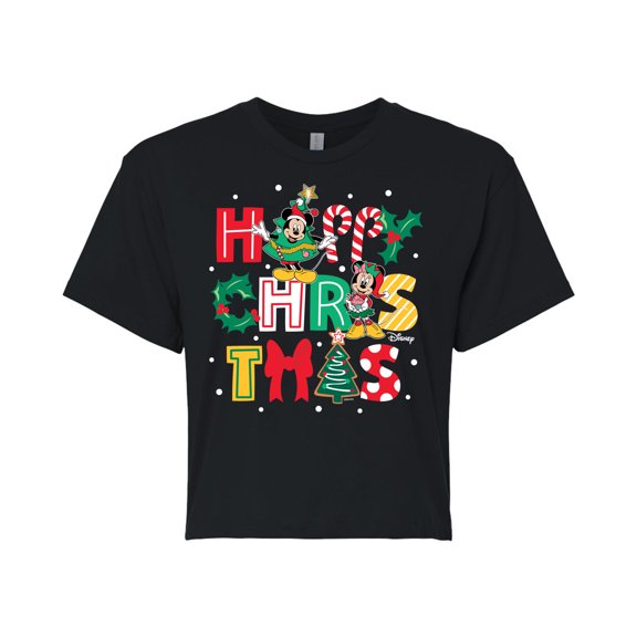 Disney - Happy Christmas Icons - Juniors Cropped Cotton Blend T-Shirt