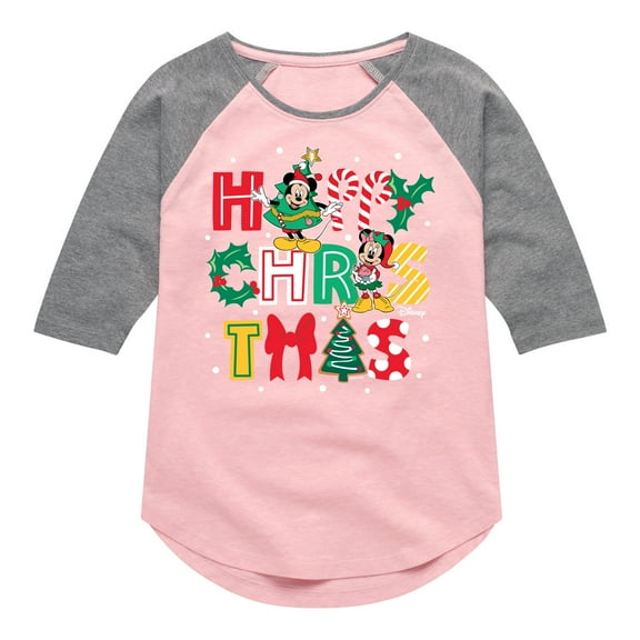 Disney - Happy Christmas Icons - Toddler & Youth Girls Raglan Graphic T-Shirt