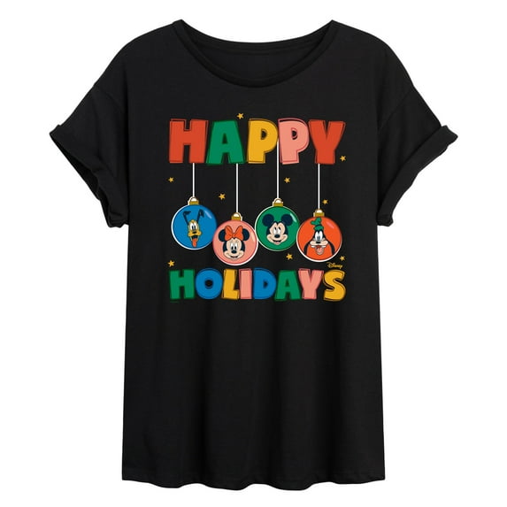 Disney - Happy Holidays Ornament Heads - Juniors Ideal Flowy Muscle T-Shirt