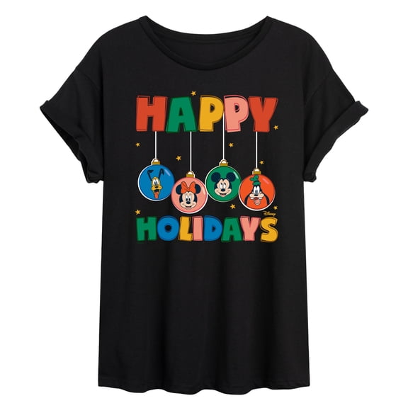 Disney - Happy Holidays Ornament Heads - Juniors Ideal Flowy Muscle T-Shirt