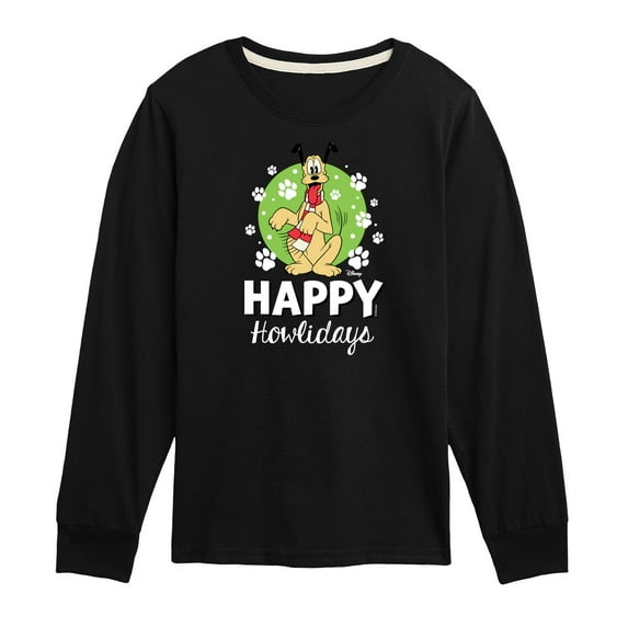 Disney - Happy Howlidays Pluto Christmas - Toddler & Youth Long Sleeve Graphic T-Shirt