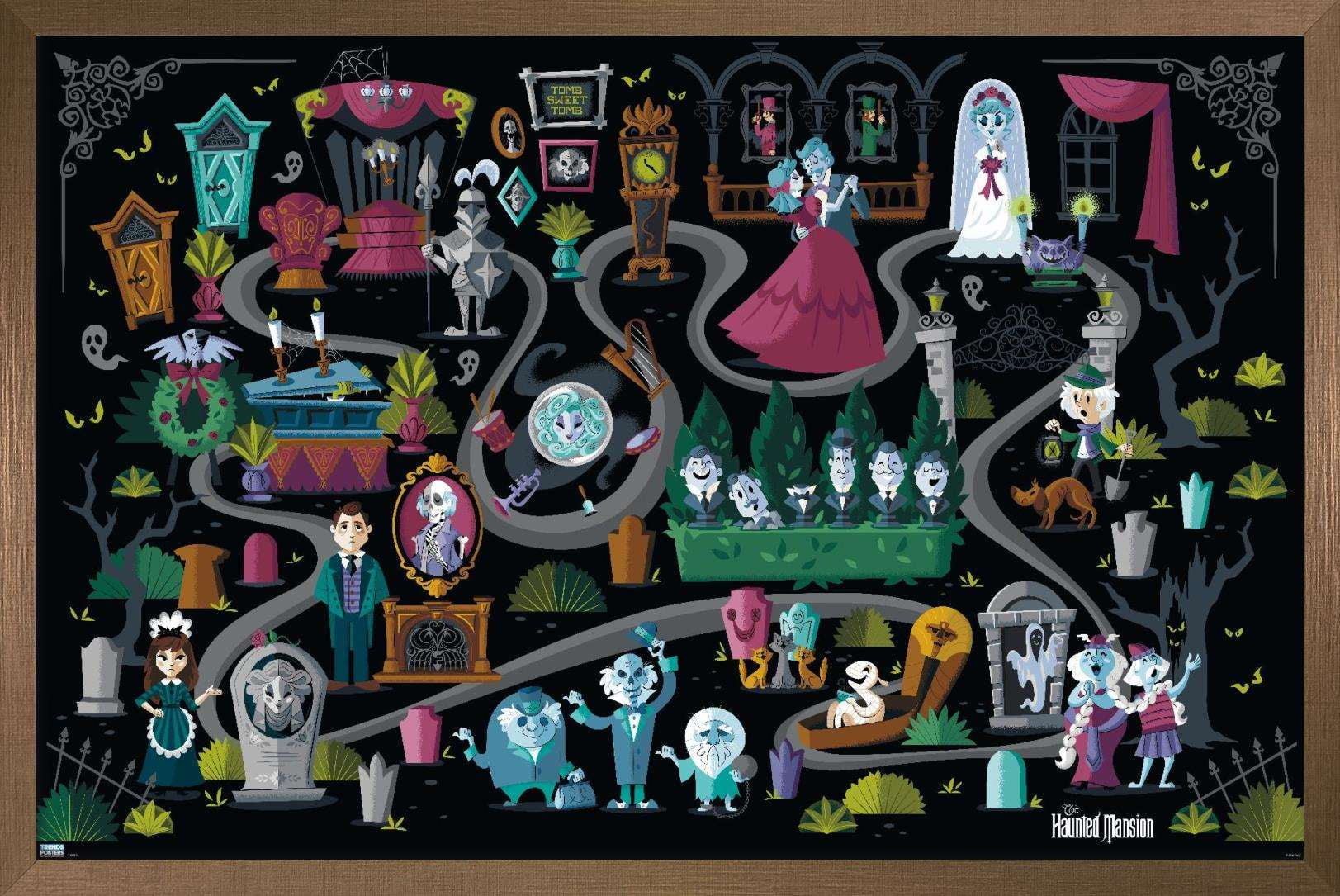 Disney Haunted Mansion - Map Wall Poster, 14.725" x 22.375", Framed