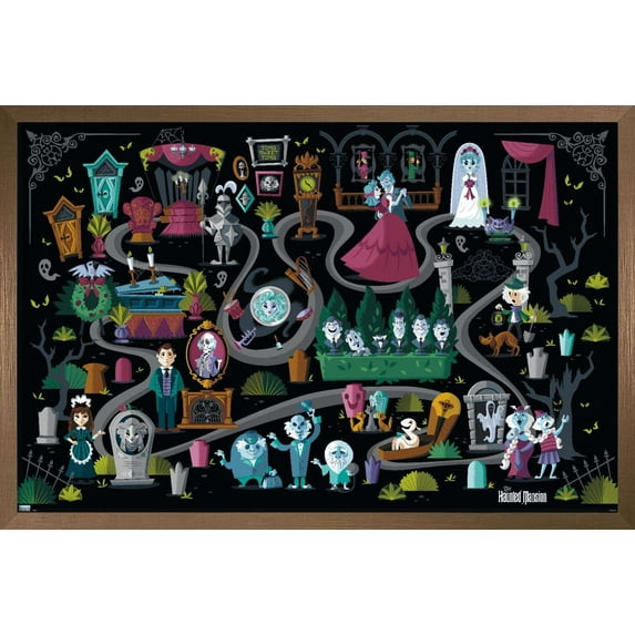 Disney Haunted Mansion - Map Wall Poster, 22.375" x 34", Framed