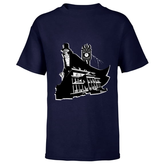 Disney Haunted Mansion Movie Hatbox Ghost Grandfather Clock - Short Sleeve T-Shirt for Kids - Customized-Navy