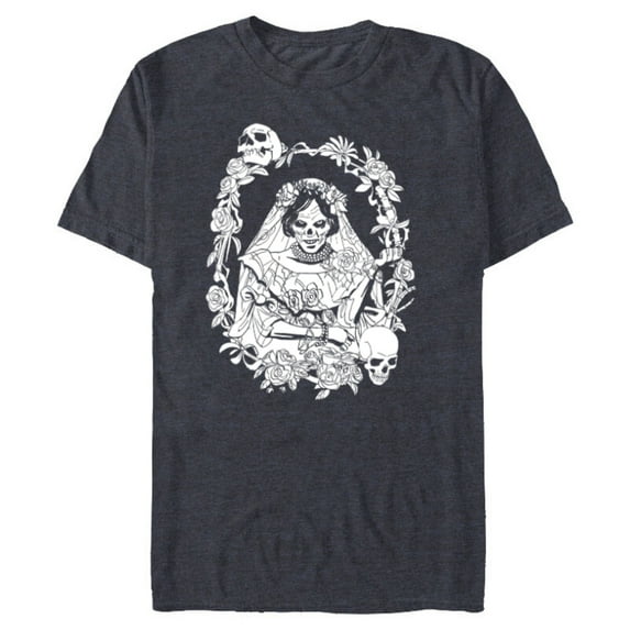 Disney Haunted Mansion Movie The Bride Ghost Skulls & Roses - Short Sleeve Blended T-Shirt for Adults - Customized-Navy Heather