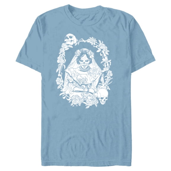 Disney Haunted Mansion Movie The Bride Ghost Skulls & Roses - Short Sleeve Blended T-Shirt for Adults - Customized-Ocean Blue