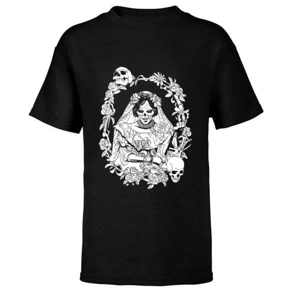 Disney Haunted Mansion Movie The Bride Ghost Skulls & Roses - Short Sleeve T-Shirt for Kids - Customized-Black