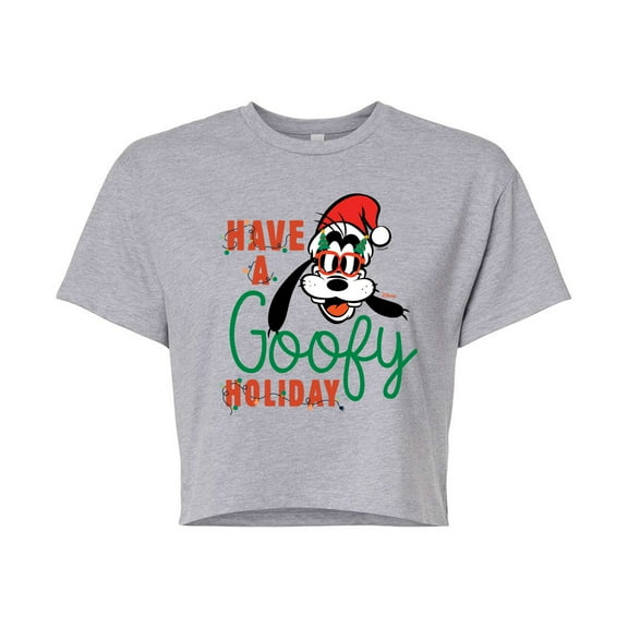 Disney - Have A Goofy Holiday - Juniors Cropped Cotton Blend T-Shirt
