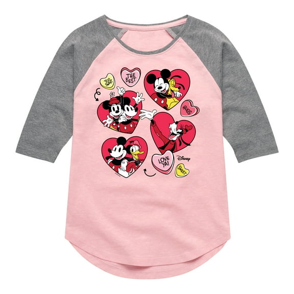 Disney - Heart Grid - Toddler & Youth Girls Raglan Graphic T-Shirt