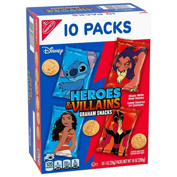 Disney Heroes and Villains Graham Snacks, Custom Cookies Variety Pack, Kids Snacks, 10 Snack ct ( 2 Pack )