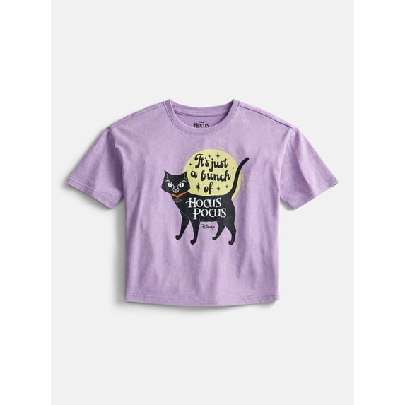 Disney Hocus Pocus Boxy Mineral Washed Halloween Crewneck Tee with Short Sleeves, Sizes 4-16