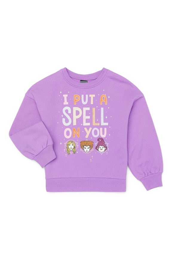 Hocus Pocus Girls Halloween Fleece Sweatshirt with Glitter, Sizes 4-16
