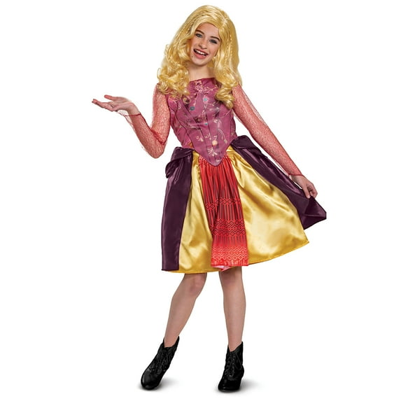 Disney Hocus Pocus Sarah Deluxe Costume for Girls with Dusty Pink Bodice, Ages 4-6