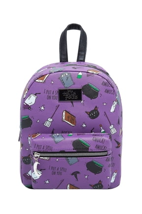 Disney Hocus Pocus Spell Book Binx Cauldron AOP Faux Leather Mini Backpack Bag 11"