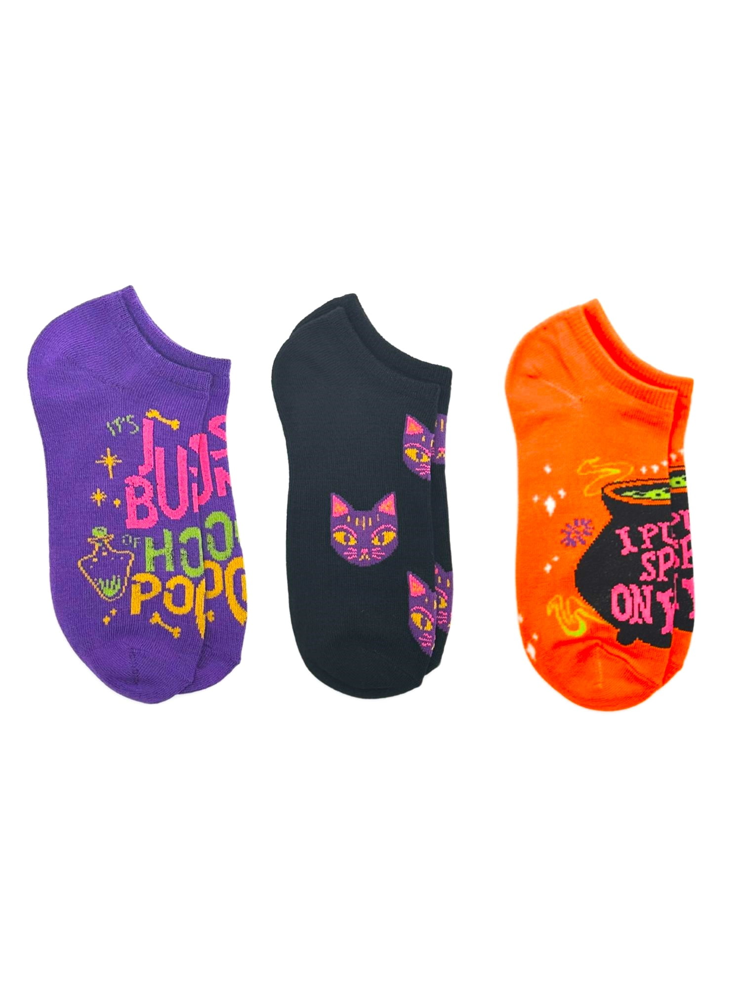 Disney Hocus Pocus Women's Halloween No-Show Socks, 3-Pack, Size 4-10