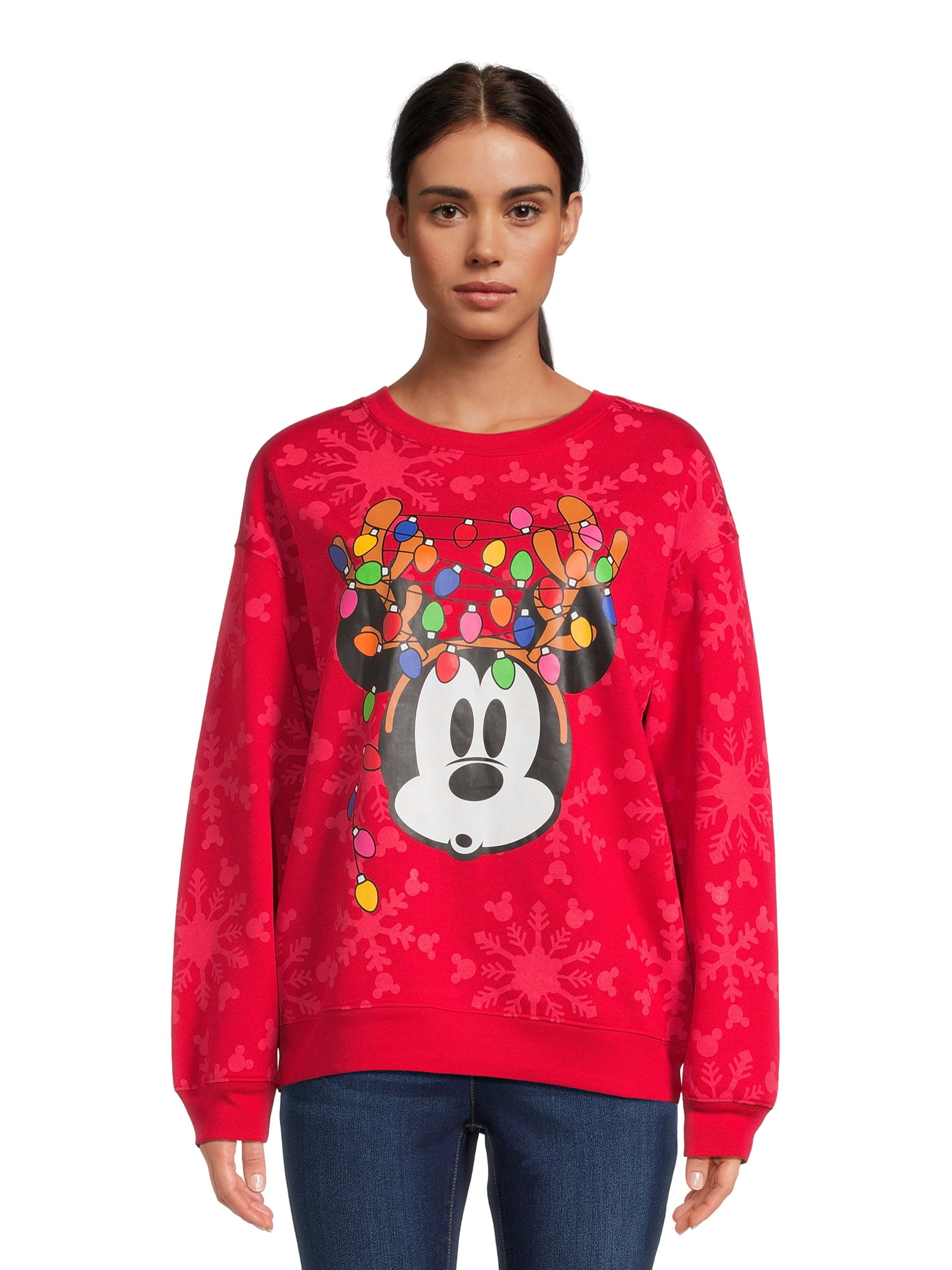 Disney Holiday Mickey Mouse Women's Juniors Graphic Fleece Sweatshirt ...