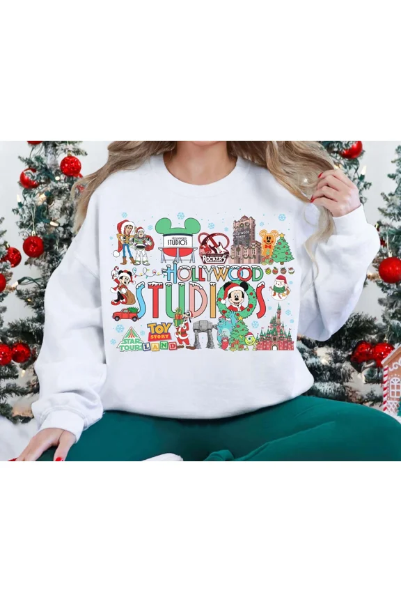 Disney Hollywood Studios Christmas Mickey and Friends Sweatshirt, Vintage Unisex Sweater