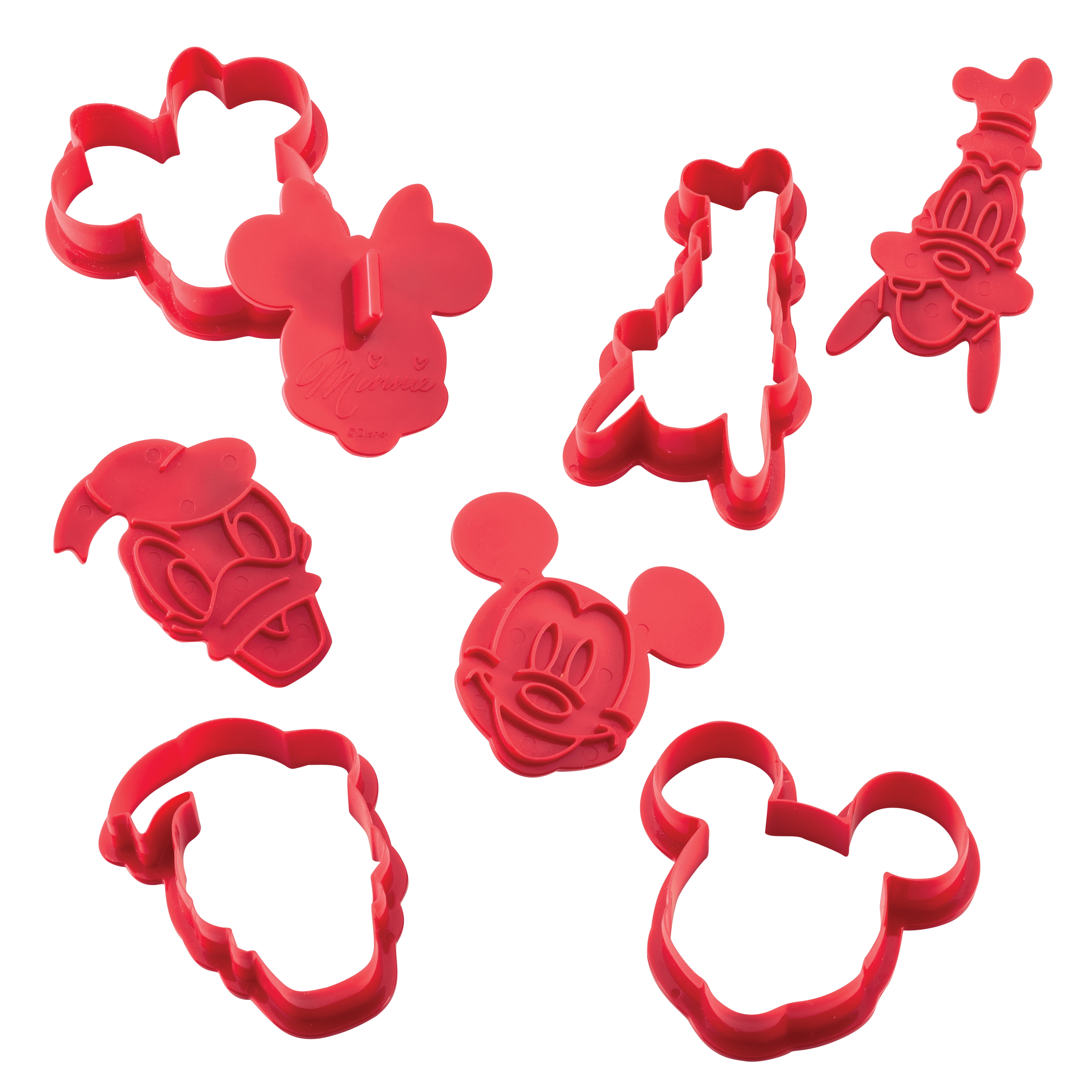 Disney Home Bake with Mickey Mouse 8 Pcs Cookie Cutter and Stamp Set, Dishwasher Safe, Red