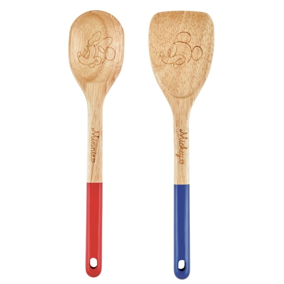 Disney Home Bon Voyage 2 Pcs Wooden Spoon and Turner Set, 11.75 Inch, Mixed Colors