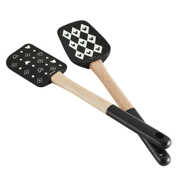 Disney Home Monochrome 2 Pcs Spatula and Spoonula Set with geometric patterns featuring Mickeys beloved silhouette, 11.5 Inch, Black