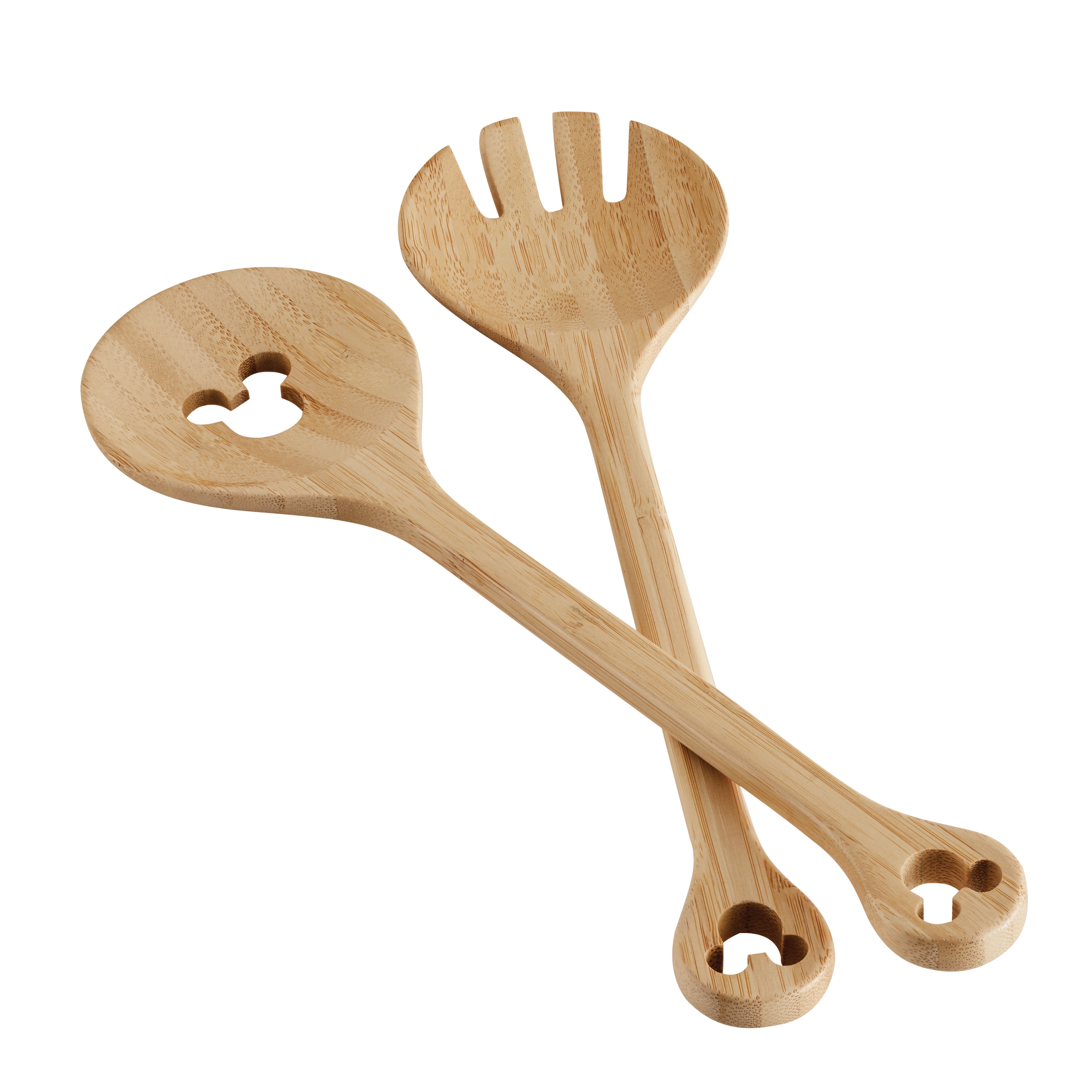 Disney Home Monochrome 2 Pcs Bamboo Fork and Spoon Salad Server Set, 11.7 Inch, Brown
