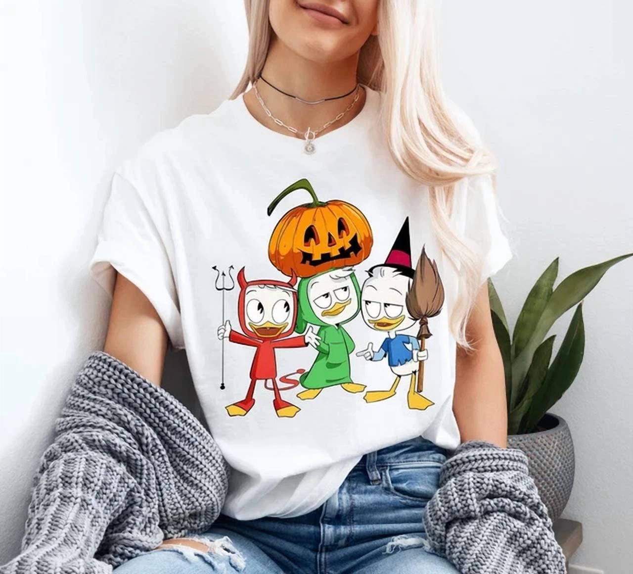 Disney Huey Dewey And Louie Trick Or Treat Halloween Pumpkin White T ...