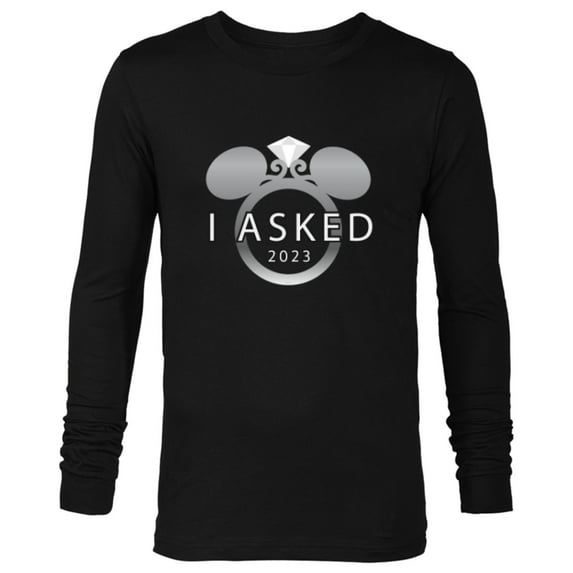 Disney I Asked 2023 Engagement Ring Proposal Mickey - Long Sleeve T-Shirt for Men - Customized-Black