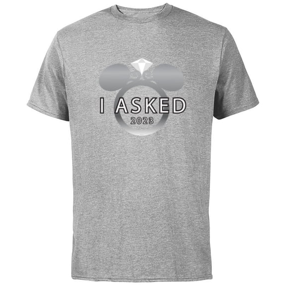Disney I Asked 2023 Engagement Ring Proposal Mickey - Short Sleeve Cotton T-Shirt for Adults - Customized-Athletic Heather