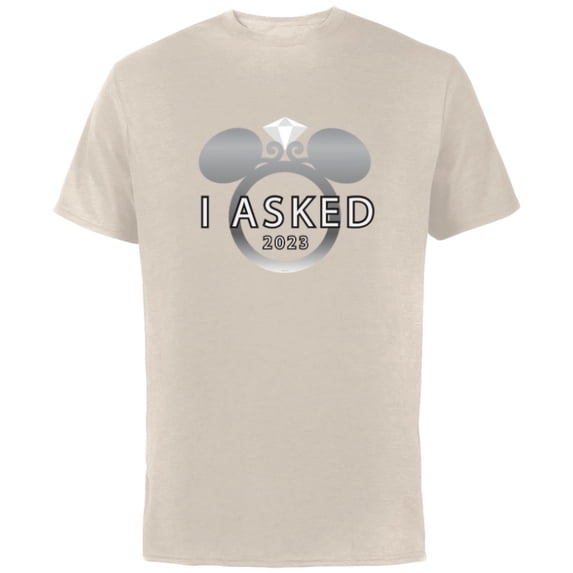 Disney I Asked 2023 Engagement Ring Proposal Mickey - Short Sleeve Cotton T-Shirt for Adults - Customized-Natural